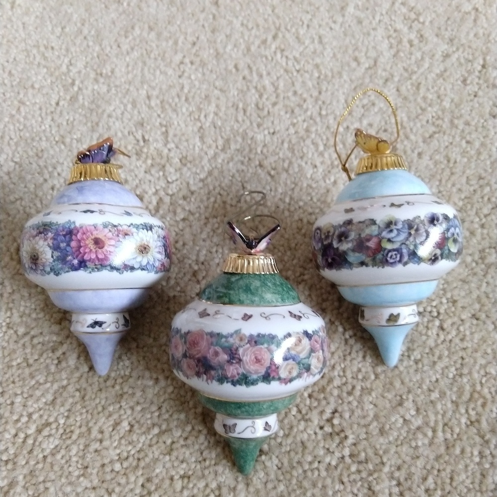 Collectible Porcelain Floral Christmas Ornaments